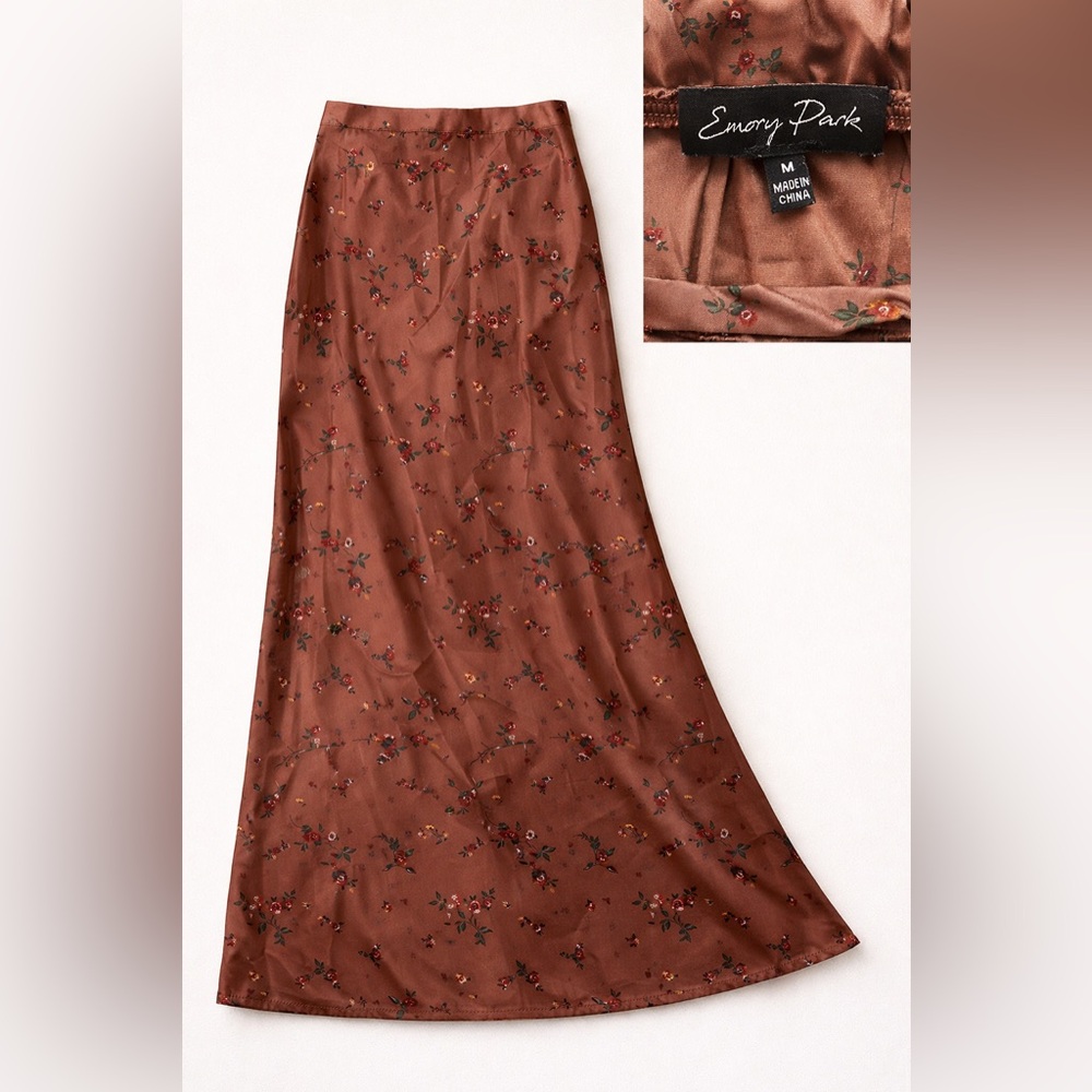 🤎 Emery Park Floral Bias-Cut Midi Skirt | Flowy & Flattering